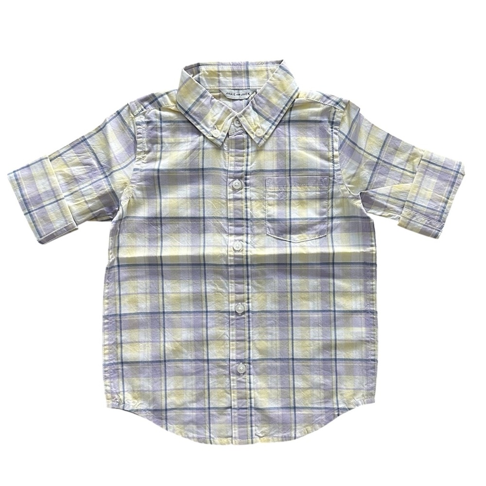 Janie and Jack Plaid Long Sleeve Button Down Shirt Boys 2T NWT Purple Yellow